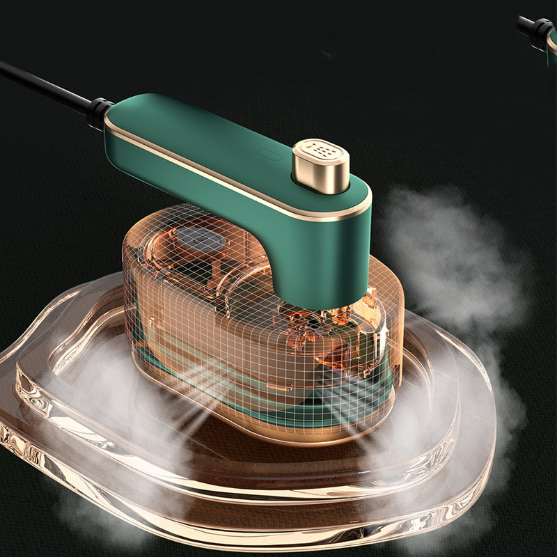 Cut-away illustration of the green steam iron with steam coming from the soleplate